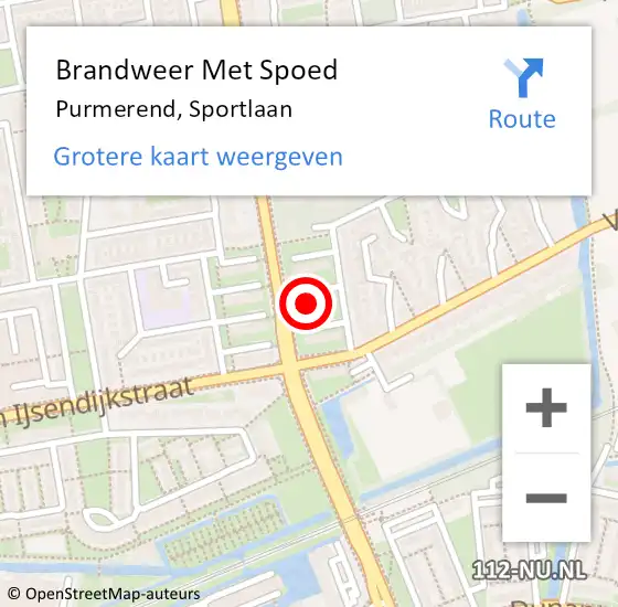 Locatie op kaart van de 112 melding: Brandweer Met Spoed Naar Purmerend, Sportlaan op 6 augustus 2023 14:12