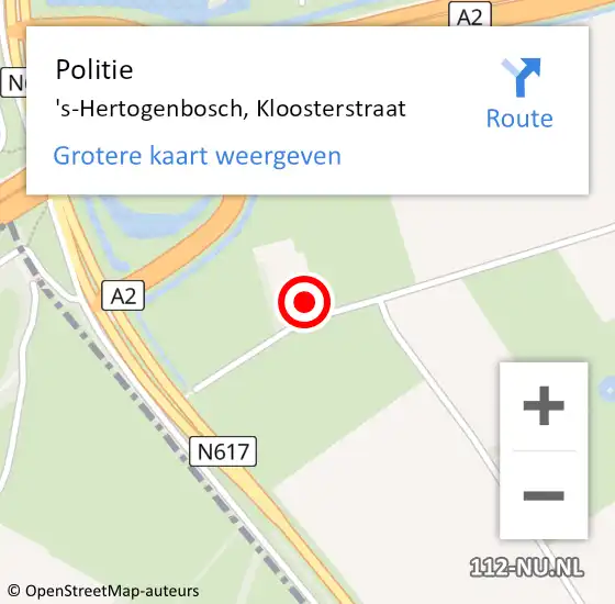 Locatie op kaart van de 112 melding: Politie 's-Hertogenbosch, Kloosterstraat op 6 augustus 2023 14:32