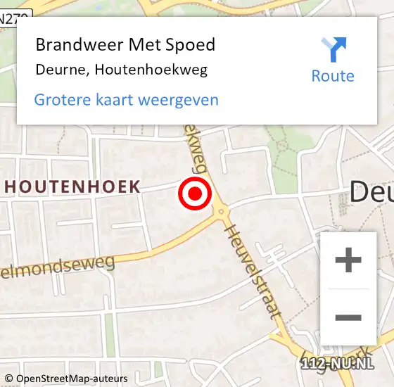 Locatie op kaart van de 112 melding: Brandweer Met Spoed Naar Deurne, Houtenhoekweg op 6 augustus 2023 14:38