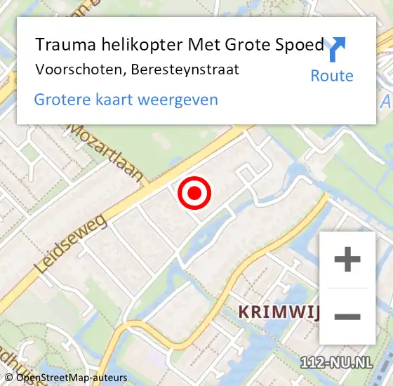 Locatie op kaart van de 112 melding: Trauma helikopter Met Grote Spoed Naar Voorschoten, Beresteynstraat op 6 augustus 2023 14:49