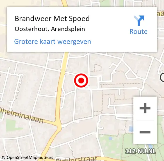 Locatie op kaart van de 112 melding: Brandweer Met Spoed Naar Oosterhout, Arendsplein op 6 augustus 2023 15:02
