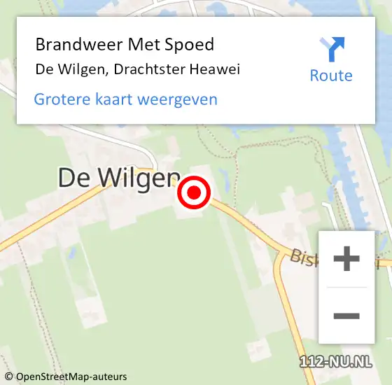 Locatie op kaart van de 112 melding: Brandweer Met Spoed Naar De Wilgen, Drachtster Heawei op 6 augustus 2023 15:38