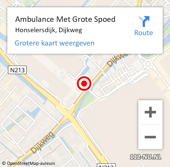 Locatie op kaart van de 112 melding: Ambulance Met Grote Spoed Naar Honselersdijk, Dijkweg op 6 augustus 2023 16:31