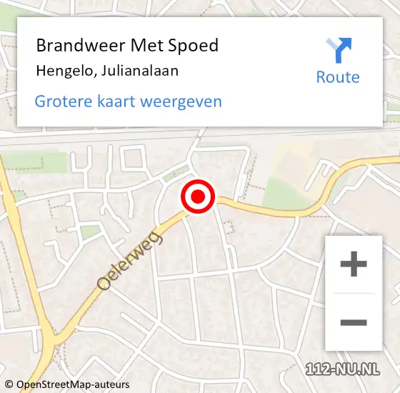 Locatie op kaart van de 112 melding: Brandweer Met Spoed Naar Hengelo, Julianalaan op 6 augustus 2023 16:55