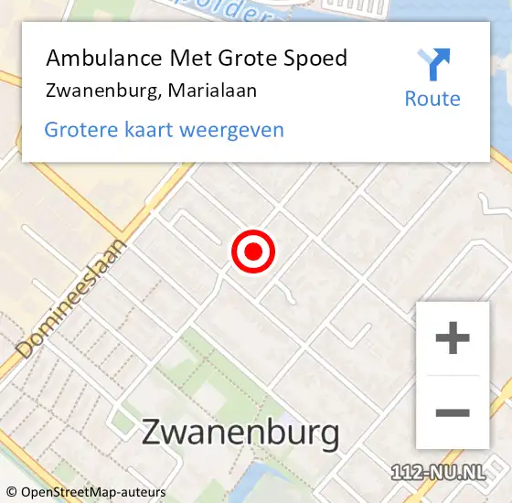 Locatie op kaart van de 112 melding: Ambulance Met Grote Spoed Naar Zwanenburg, Marialaan op 6 augustus 2023 16:59