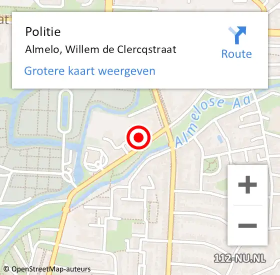 Locatie op kaart van de 112 melding: Politie Almelo, Willem de Clercqstraat op 6 augustus 2023 17:08