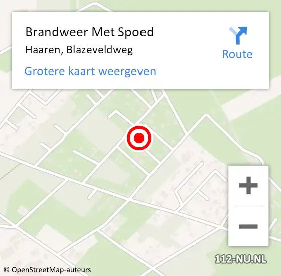 Locatie op kaart van de 112 melding: Brandweer Met Spoed Naar Haaren, Blazeveldweg op 6 augustus 2023 17:31