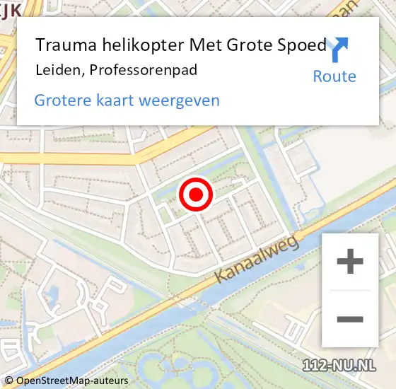 Locatie op kaart van de 112 melding: Trauma helikopter Met Grote Spoed Naar Leiden, Professorenpad op 6 augustus 2023 18:08