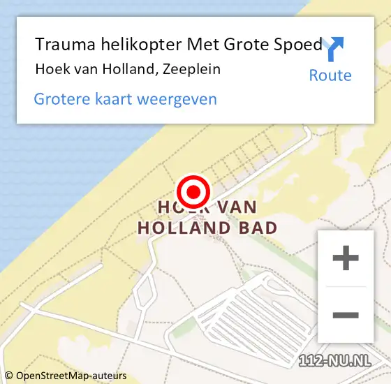 Locatie op kaart van de 112 melding: Trauma helikopter Met Grote Spoed Naar Hoek van Holland, Zeeplein op 6 augustus 2023 18:50