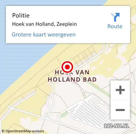 Locatie op kaart van de 112 melding: Politie Hoek van Holland, Zeeplein op 6 augustus 2023 18:51