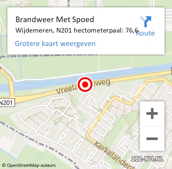 Locatie op kaart van de 112 melding: Brandweer Met Spoed Naar Wijdemeren, N201 hectometerpaal: 76,6 op 6 augustus 2023 18:52