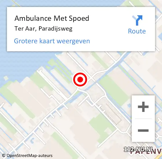 Locatie op kaart van de 112 melding: Ambulance Met Spoed Naar Ter Aar, Paradijsweg op 6 augustus 2023 19:05