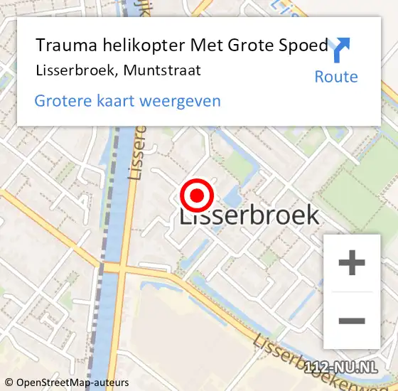 Locatie op kaart van de 112 melding: Trauma helikopter Met Grote Spoed Naar Lisserbroek, Muntstraat op 6 augustus 2023 19:05