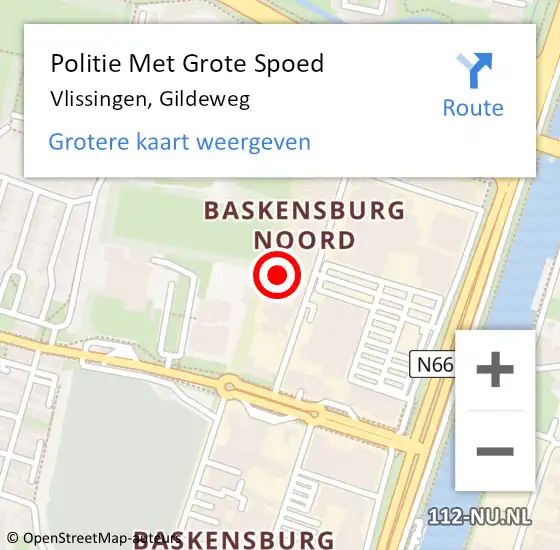 Locatie op kaart van de 112 melding: Politie Met Grote Spoed Naar Vlissingen, Gildeweg op 6 augustus 2023 20:34