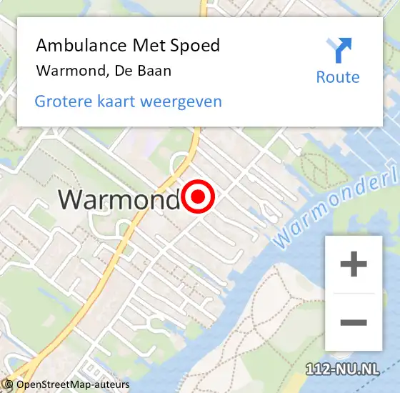 Locatie op kaart van de 112 melding: Ambulance Met Spoed Naar Warmond, De Baan op 6 augustus 2023 20:48