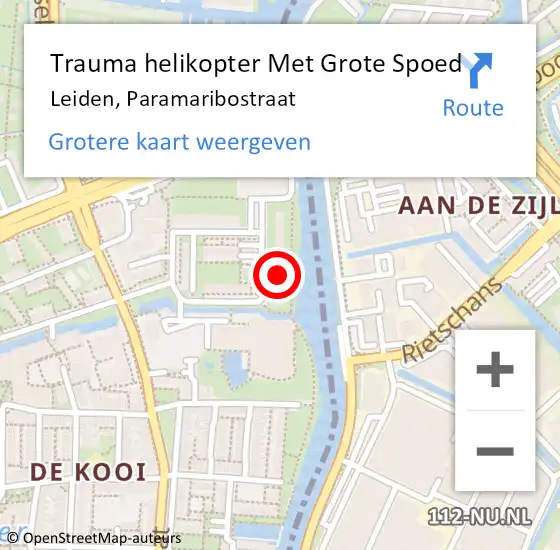 Locatie op kaart van de 112 melding: Trauma helikopter Met Grote Spoed Naar Leiden, Paramaribostraat op 6 augustus 2023 21:20