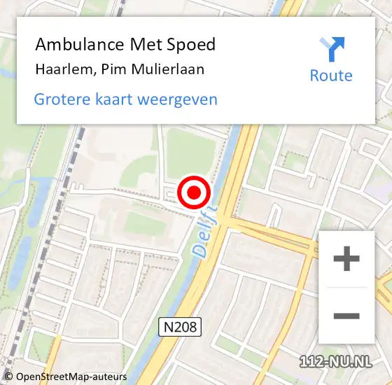 Locatie op kaart van de 112 melding: Ambulance Met Spoed Naar Haarlem, Pim Mulierlaan op 6 augustus 2023 21:49