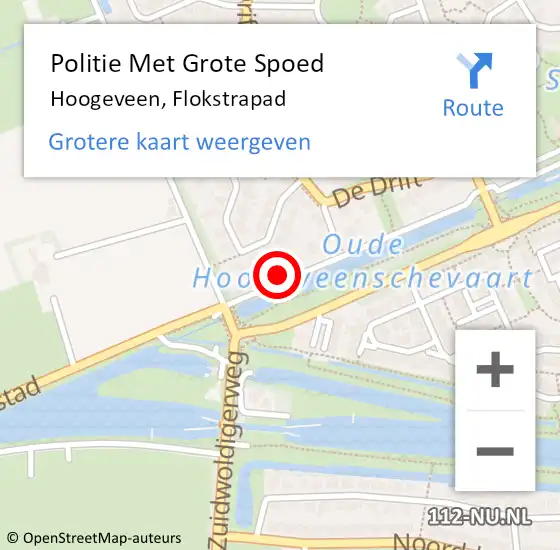 Locatie op kaart van de 112 melding: Politie Met Grote Spoed Naar Hoogeveen, Flokstrapad op 6 augustus 2023 21:57