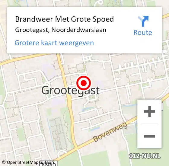 Locatie op kaart van de 112 melding: Brandweer Met Grote Spoed Naar Grootegast, Noorderdwarslaan op 6 augustus 2023 22:34