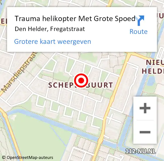 Locatie op kaart van de 112 melding: Trauma helikopter Met Grote Spoed Naar Den Helder, Fregatstraat op 6 augustus 2023 23:31