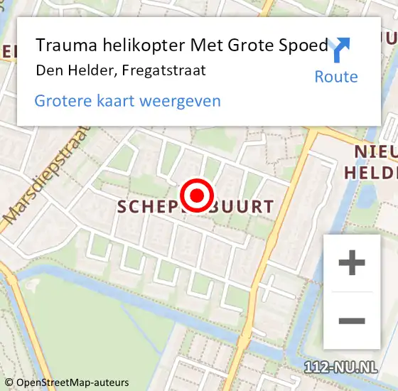 Locatie op kaart van de 112 melding: Trauma helikopter Met Grote Spoed Naar Den Helder, Fregatstraat op 6 augustus 2023 23:32