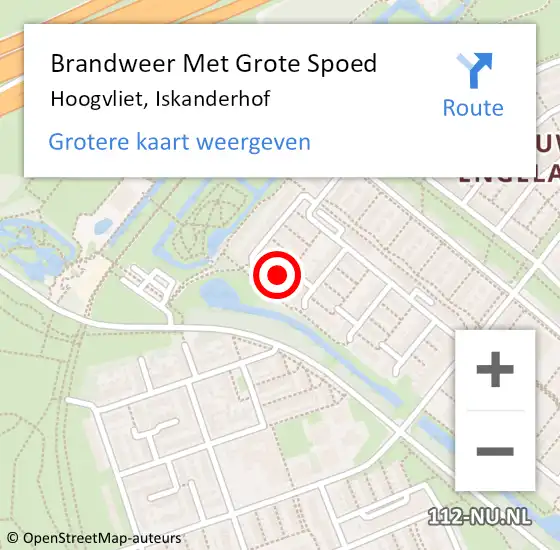 Locatie op kaart van de 112 melding: Brandweer Met Grote Spoed Naar Hoogvliet, Iskanderhof op 7 augustus 2023 01:52