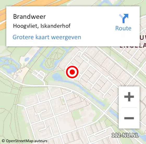 Locatie op kaart van de 112 melding: Brandweer Hoogvliet, Iskanderhof op 7 augustus 2023 01:53