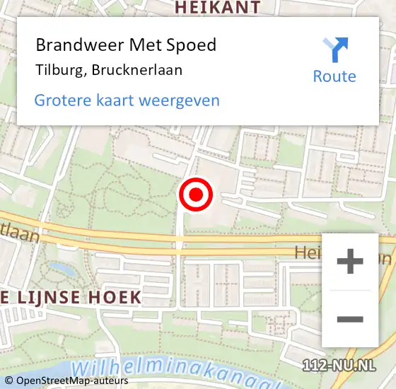 Locatie op kaart van de 112 melding: Brandweer Met Spoed Naar Tilburg, Brucknerlaan op 7 augustus 2023 02:05