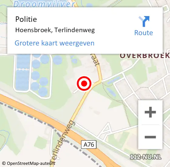Locatie op kaart van de 112 melding: Politie Hoensbroek, Terlindenweg op 7 augustus 2023 02:33
