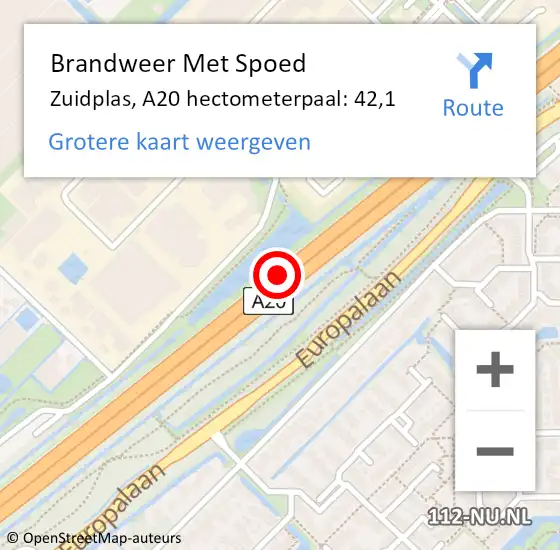 Locatie op kaart van de 112 melding: Brandweer Met Spoed Naar Zuidplas, A20 hectometerpaal: 42,1 op 7 augustus 2023 03:12