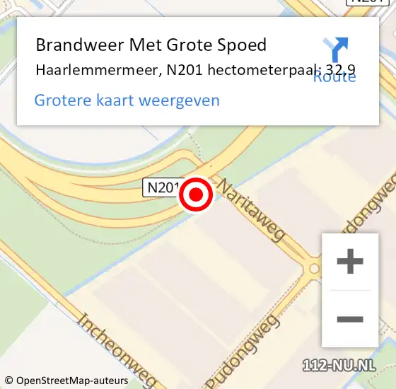 Locatie op kaart van de 112 melding: Brandweer Met Grote Spoed Naar Haarlemmermeer, N201 hectometerpaal: 32,9 op 7 augustus 2023 05:22