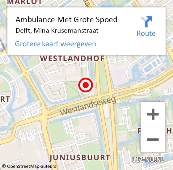 Locatie op kaart van de 112 melding: Ambulance Met Grote Spoed Naar Delft, Mina Krusemanstraat op 7 augustus 2023 05:33