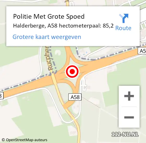 Locatie op kaart van de 112 melding: Politie Met Grote Spoed Naar Halderberge, A58 hectometerpaal: 85,2 op 7 augustus 2023 07:04
