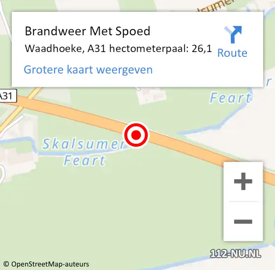 Locatie op kaart van de 112 melding: Brandweer Met Spoed Naar Waadhoeke, A31 hectometerpaal: 26,1 op 7 augustus 2023 07:33