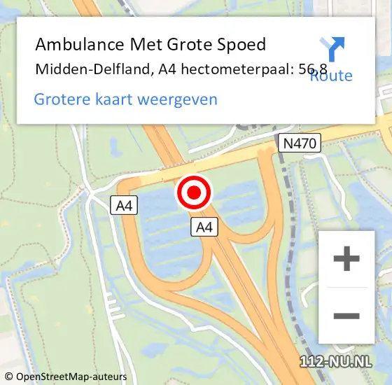 Locatie op kaart van de 112 melding: Ambulance Met Grote Spoed Naar Midden-Delfland, A4 hectometerpaal: 56,8 op 7 augustus 2023 07:59