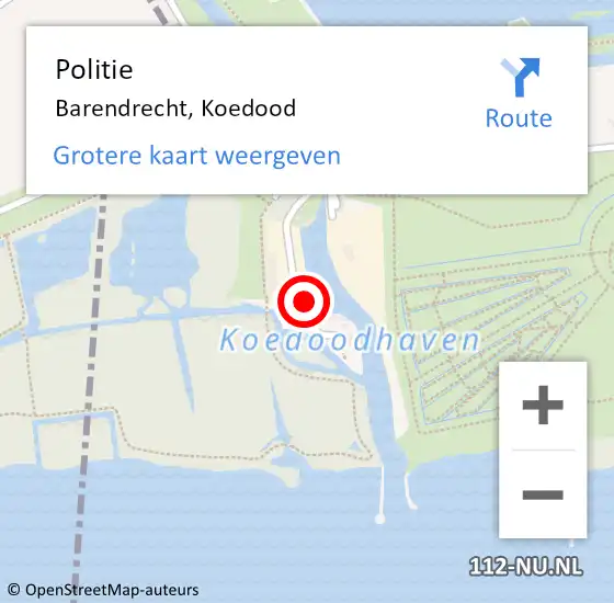 Locatie op kaart van de 112 melding: Politie Barendrecht, Koedood op 7 augustus 2023 08:33