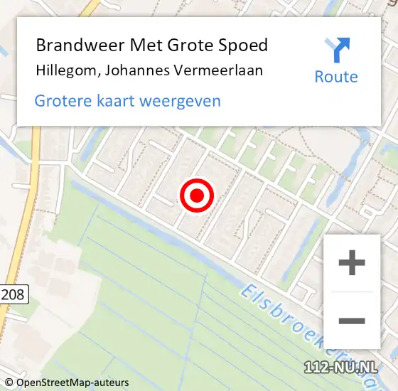 Locatie op kaart van de 112 melding: Brandweer Met Grote Spoed Naar Hillegom, Johannes Vermeerlaan op 7 augustus 2023 08:57