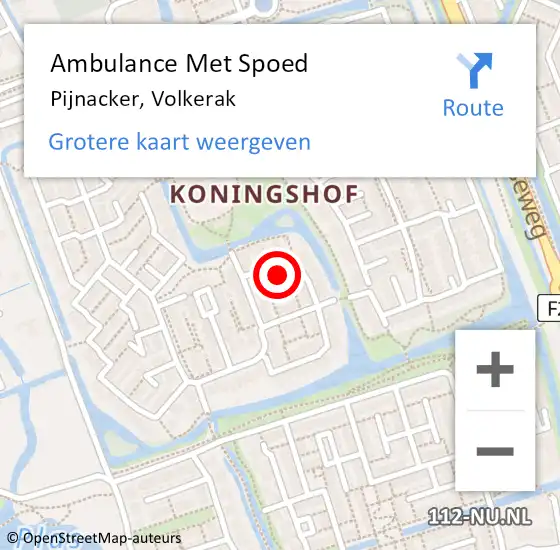 Locatie op kaart van de 112 melding: Ambulance Met Spoed Naar Pijnacker, Volkerak op 7 augustus 2023 08:59