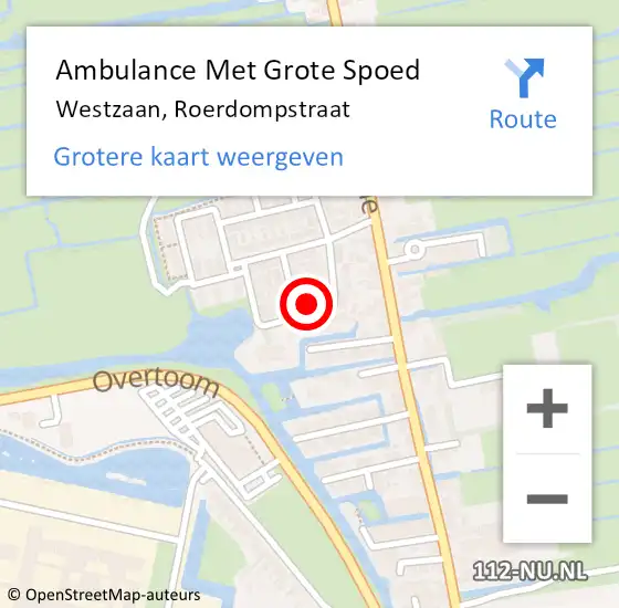 Locatie op kaart van de 112 melding: Ambulance Met Grote Spoed Naar Westzaan, Roerdompstraat op 7 augustus 2023 09:07