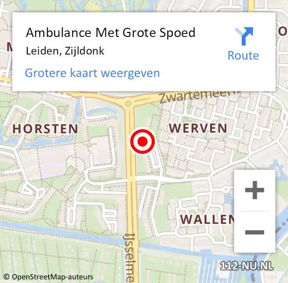 Locatie op kaart van de 112 melding: Ambulance Met Grote Spoed Naar Leiden, Zijldonk op 7 augustus 2023 09:14