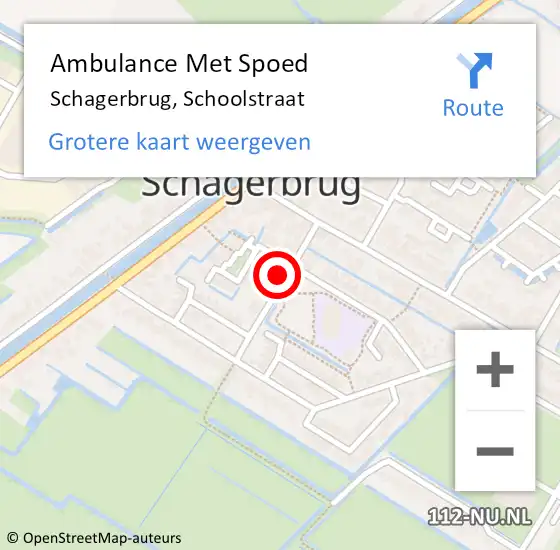 Locatie op kaart van de 112 melding: Ambulance Met Spoed Naar Schagerbrug, Schoolstraat op 7 augustus 2023 09:43