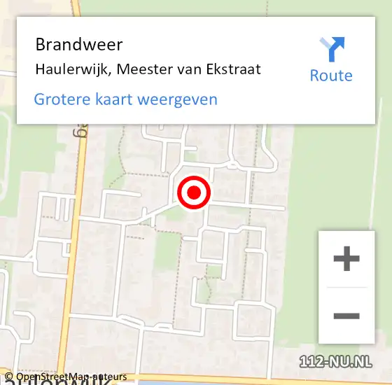 Locatie op kaart van de 112 melding: Brandweer Haulerwijk, Meester van Ekstraat op 7 augustus 2023 09:55