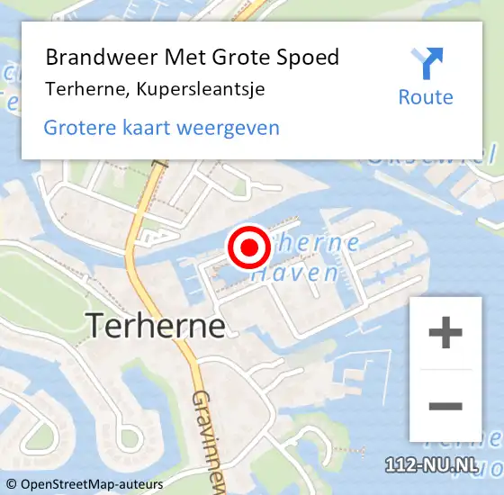 Locatie op kaart van de 112 melding: Brandweer Met Grote Spoed Naar Terherne, Kupersleantsje op 7 augustus 2023 10:17