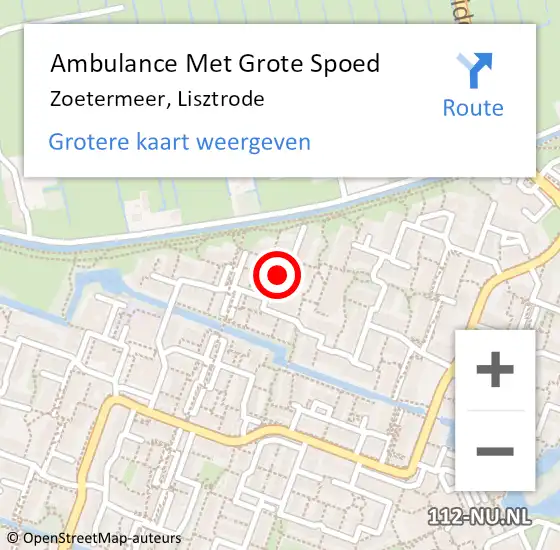 Locatie op kaart van de 112 melding: Ambulance Met Grote Spoed Naar Zoetermeer, Lisztrode op 7 augustus 2023 10:32