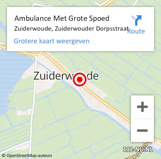 Locatie op kaart van de 112 melding: Ambulance Met Grote Spoed Naar Zuiderwoude, Zuiderwouder Dorpsstraat op 7 augustus 2023 10:38