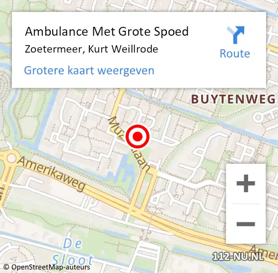 Locatie op kaart van de 112 melding: Ambulance Met Grote Spoed Naar Zoetermeer, Kurt Weillrode op 7 augustus 2023 11:11