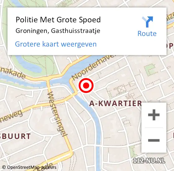 Locatie op kaart van de 112 melding: Politie Met Grote Spoed Naar Groningen, Gasthuisstraatje op 7 augustus 2023 11:26