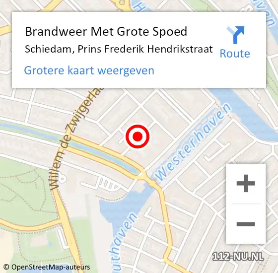 Locatie op kaart van de 112 melding: Brandweer Met Grote Spoed Naar Schiedam, Prins Frederik Hendrikstraat op 7 augustus 2023 11:41