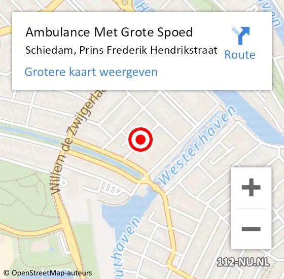 Locatie op kaart van de 112 melding: Ambulance Met Grote Spoed Naar Schiedam, Prins Frederik Hendrikstraat op 7 augustus 2023 11:41