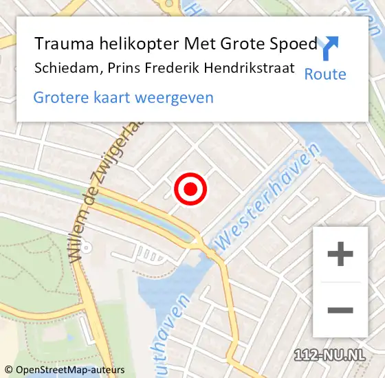 Locatie op kaart van de 112 melding: Trauma helikopter Met Grote Spoed Naar Schiedam, Prins Frederik Hendrikstraat op 7 augustus 2023 11:43